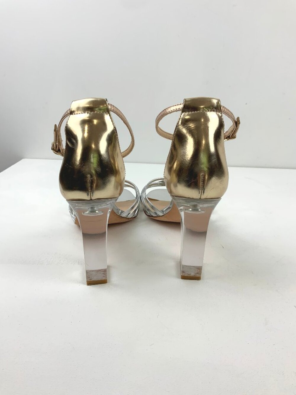 Diane von Furstenberg Ibiza Clear Heeled Strappy Metallic Silver Sandals Sz 9.5M - Picture 11 of 15